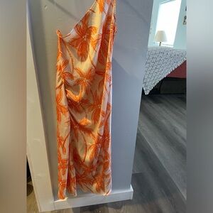 Future Collective size large palm tree print one shoulder strap dress